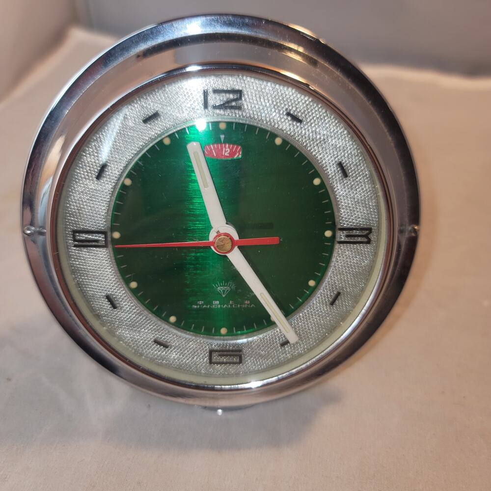 Vintage Table Alarm Clock Diamond Brand Green nON working over wound MCM 1960s